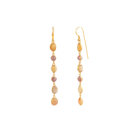 Japanese River Pebble, Agate, and Ruby, 6 Drop Earrings - Main Img