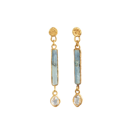 Kyanite, and Herkimer Diamond 2 Drop Earrings - Main Img