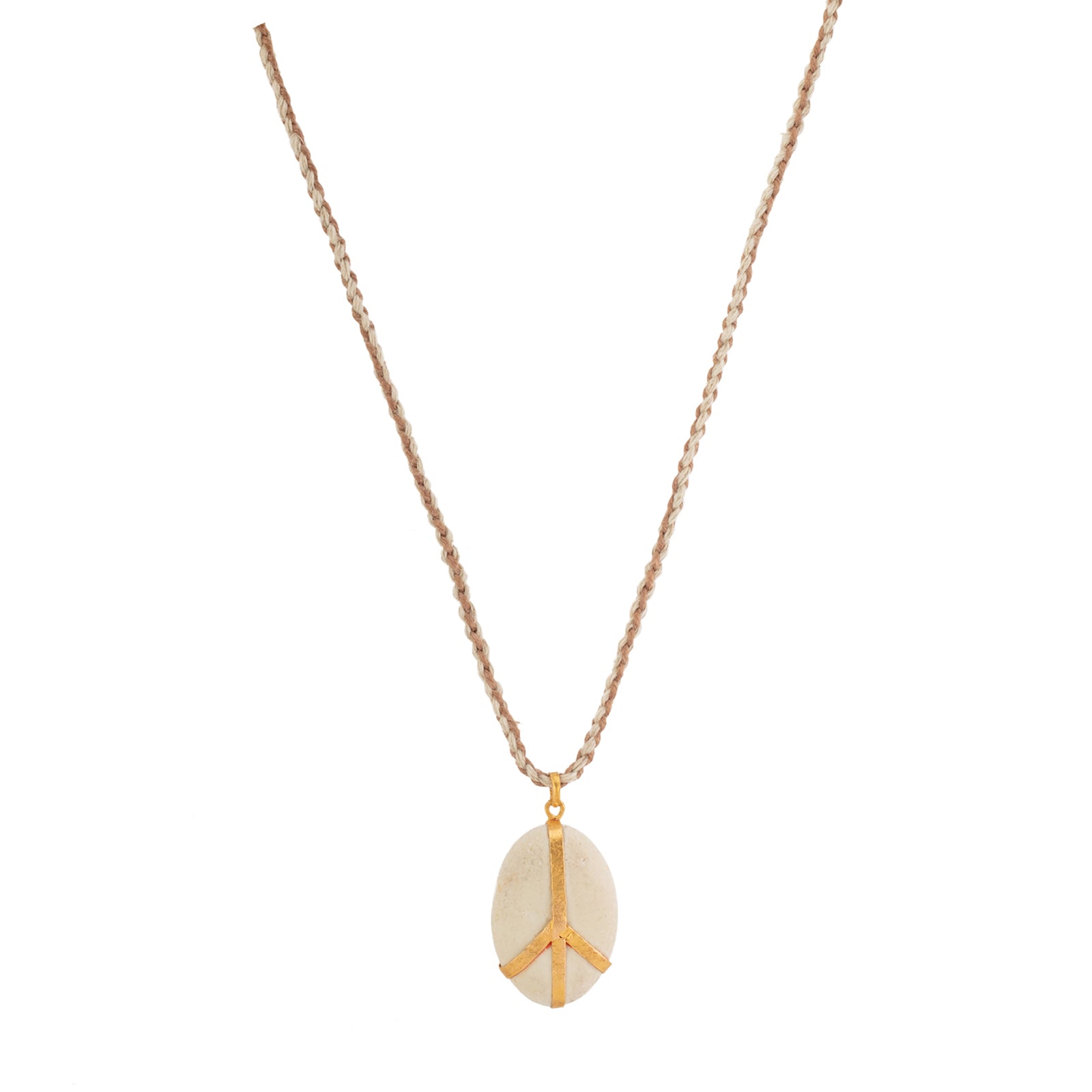 Lou Zeldis by Liz Marx Studios White Japanese River Pebble Peace Sign Single Drop Pendant Necklace - Necklaces - Broken English Jewelry