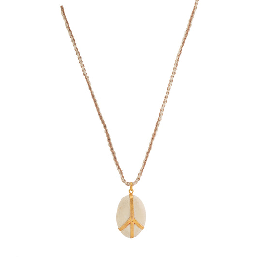 White Japanese River Pebble Peace Sign Single Drop Pendant Necklace - Main Img