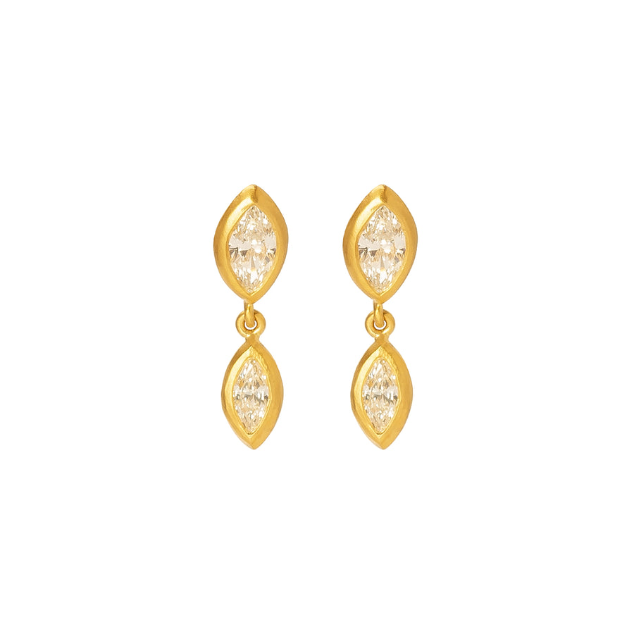 Loriann Stevenson Marquis Diamond Drop Earrings - Yellow Gold - Earrings - Broken English Jewelry