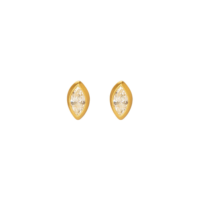 Loriann Stevenson Marquis Diamond Studs - Yellow Gold - Earrings - Broken English Jewelry