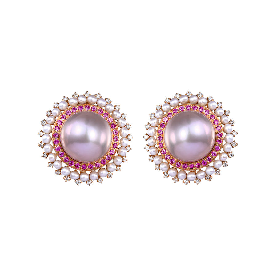 Moksh Kyoto Dome Earrings - Pink Sapphire - Earrings - Broken English Jewelry