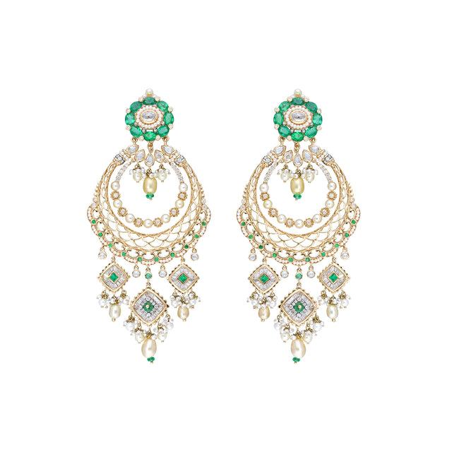 Moksh Jodhpur Chandelier Earrings - Emerald - Earrings - Broken English Jewelry
