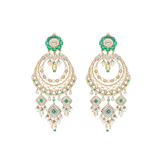 Jodhpur Chandelier Earrings - Emerald - Main Img