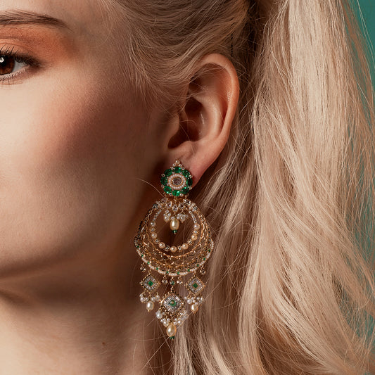 Jodhpur Chandelier Earrings - Emerald