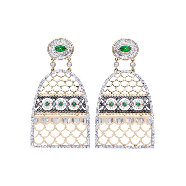 Moksh Round Emerald and Pearl Drop Jodhpur Earrings - Earrings - Broken English Jewelry