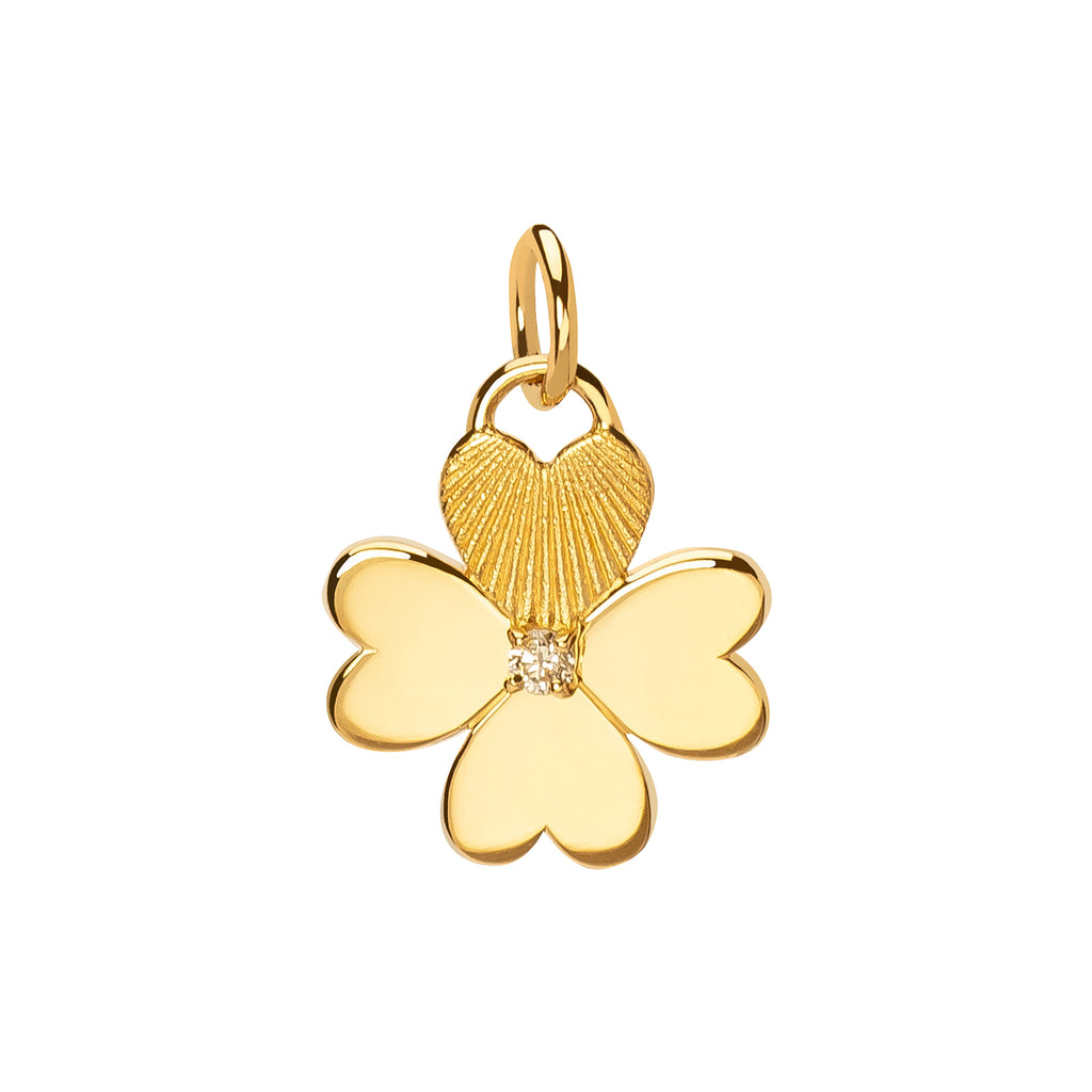 18K Yellow Gold Four Heart Clover Mini Medallion with Diamond – FoundRae