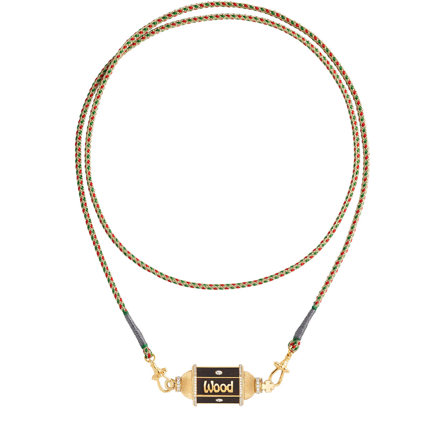 Marie Lichtenberg Knock on Wood Locket on Double Loop Necklace - Rasta & Gold - Necklaces - Broken English Jewelry