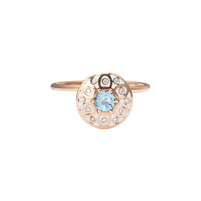 Selim Mouzannar Aquamarine and Diamond Ring - Ivory Enamel - Rings - Broken English Jewelry