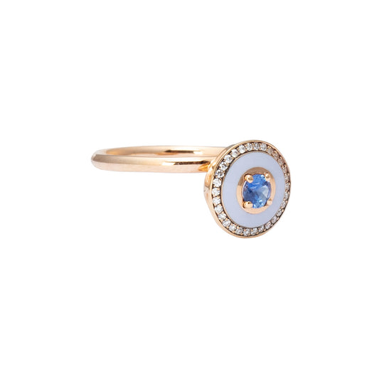 Blue Sapphire and Diamond Ring - Lilac Enamel