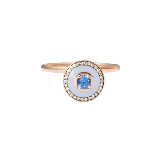 Blue Sapphire and Diamond Ring - Lilac Enamel - Main Img