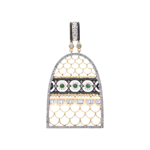 Moksh Round Emerald and Pearl Drop Jodhpur Pendant - Charms & Pendants - Broken English Jewelry