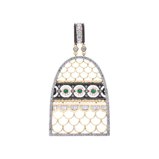 Round Emerald and Pearl Drop Jodhpur Pendant - Main Img