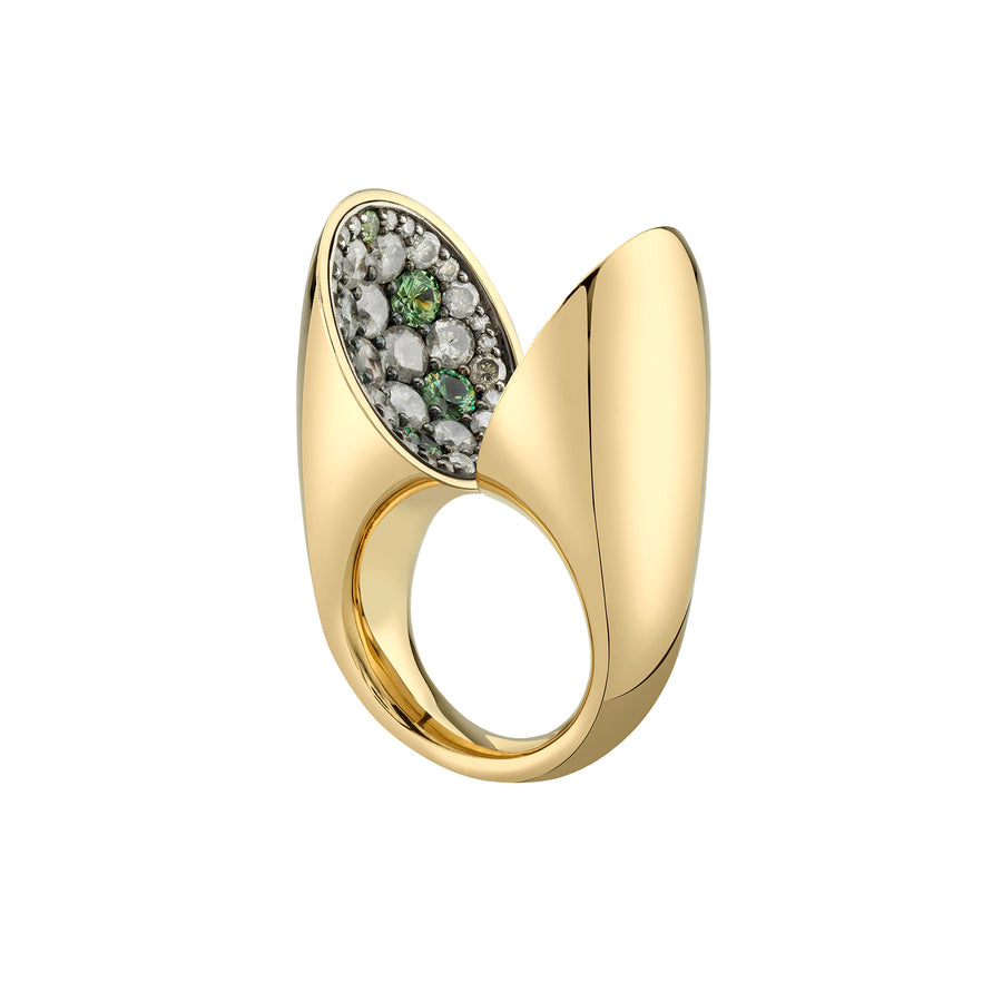 VRAM Echo Ring - Gray Diamond & Green Garnet - Rings - Broken English Jewelry