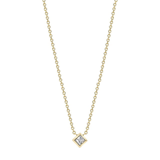 Lizzie Mandler Solitaire Carre Diamond Bezel Necklace - Necklaces - Broken English Jewelry