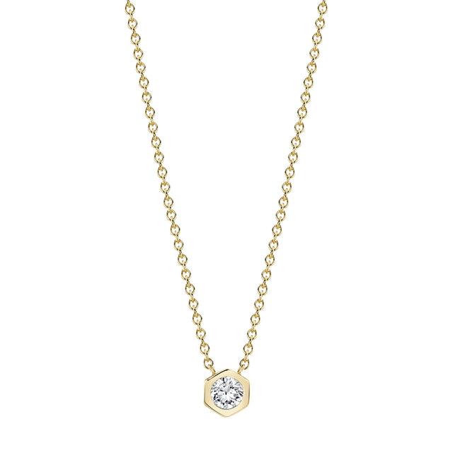 Lizzie Mandler Solitaire Round Diamond Bezel Necklace - Yellow Gold - Broken English Jewelry