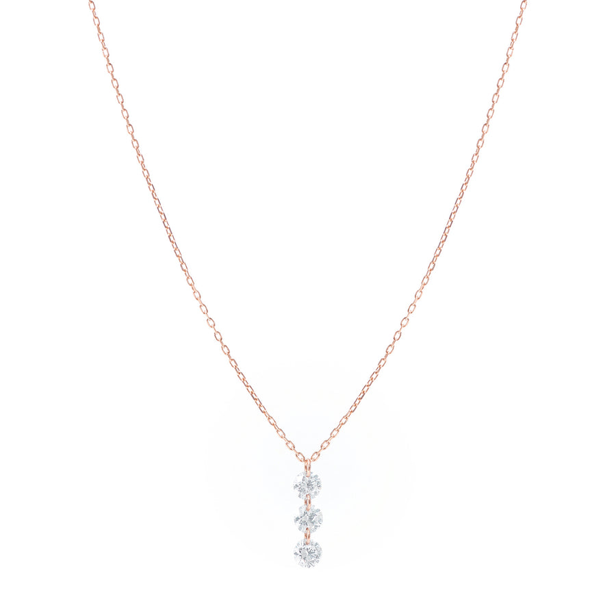 Persée Paris Triple Diamond Drop Line Necklace - Rose Gold - Necklaces - Broken English Jewelry