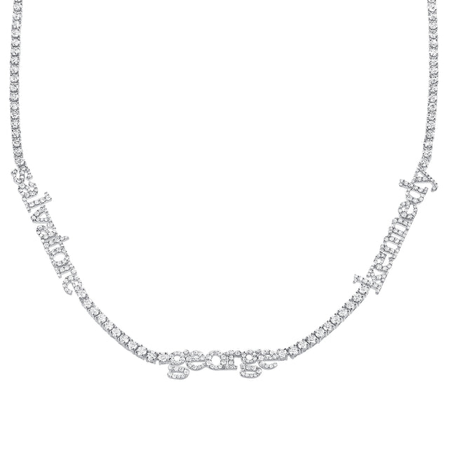 Carbon & Hyde Custom Name Tennis Necklace - White Gold - Necklaces - Broken English Jewelry