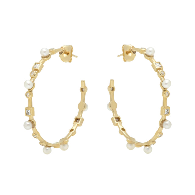 Nancy Newberg Hoop Earrings with Pearls and Diamonds - Broken English Jewelry