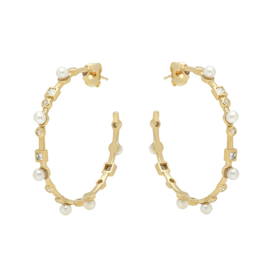 Hoop Earrings with Pearls and Diamonds - Main Img