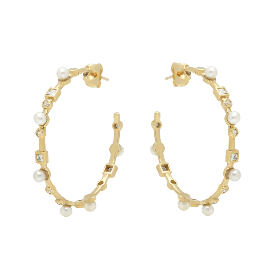 Nancy Newberg Hoop Earrings with Pearls and Diamonds - Broken English Jewelry