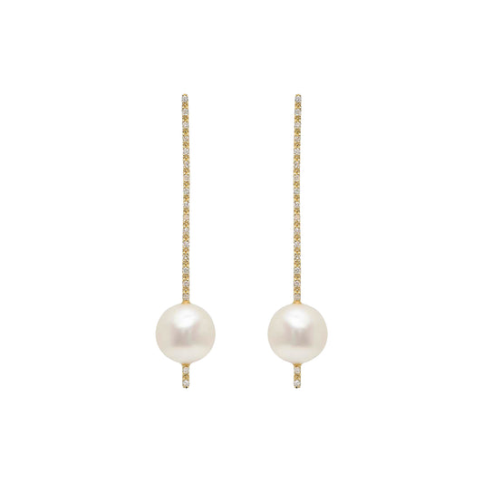 Pearl and Diamond Stick Earrings - Main Img
