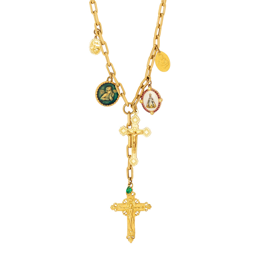 Colette Double Drop Cross Necklace - Necklaces - Broken English Jewelry