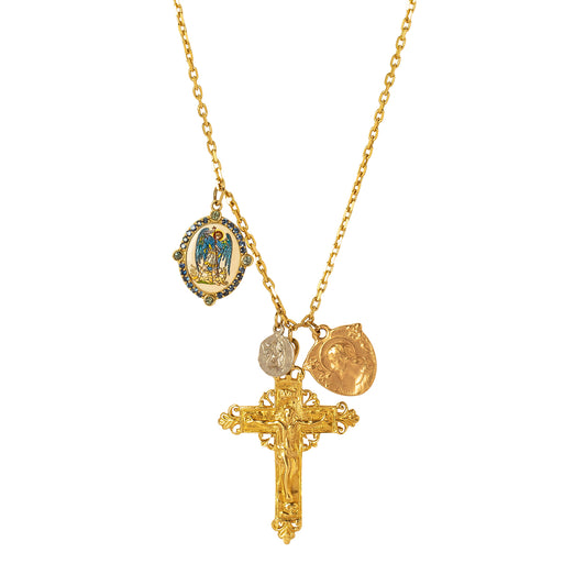 Cross, Coin & Angel Medallion Necklace - Main Img
