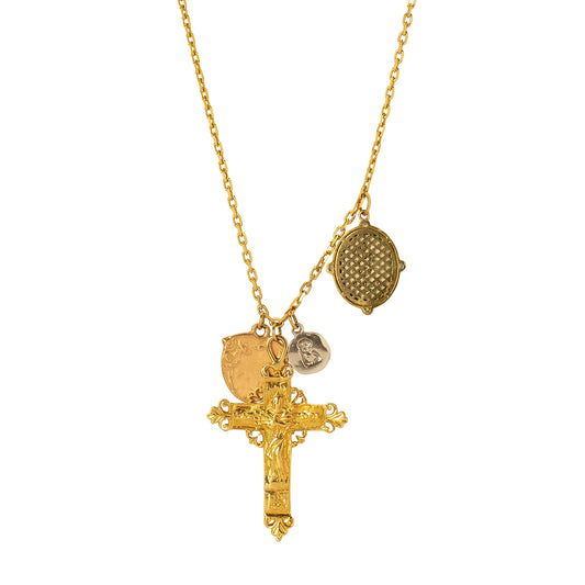 Cross, Coin & Angel Medallion Necklace