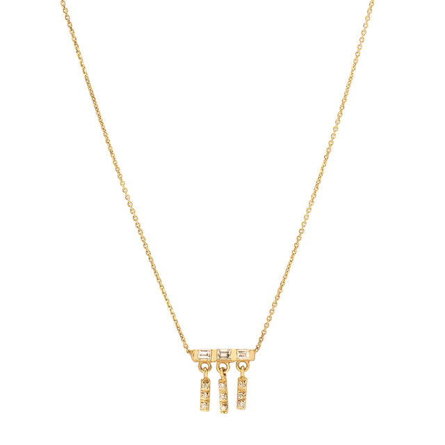 Xiao Wang Gravity Triple Hanging Baguette Diamond Bar Necklace - Necklaces - Broken English Jewelry