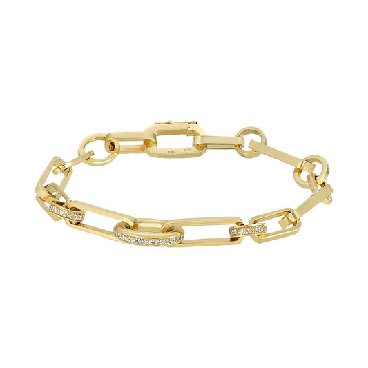 Gold Link Bracelet - Oval & Round Diamond - Main Img