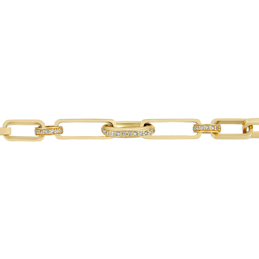 Gold Link Bracelet - Oval & Round Diamond