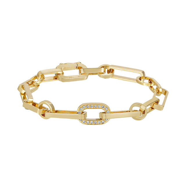 Nancy Newberg Gold Link Bracelet - One Diamond - Broken English Jewelry