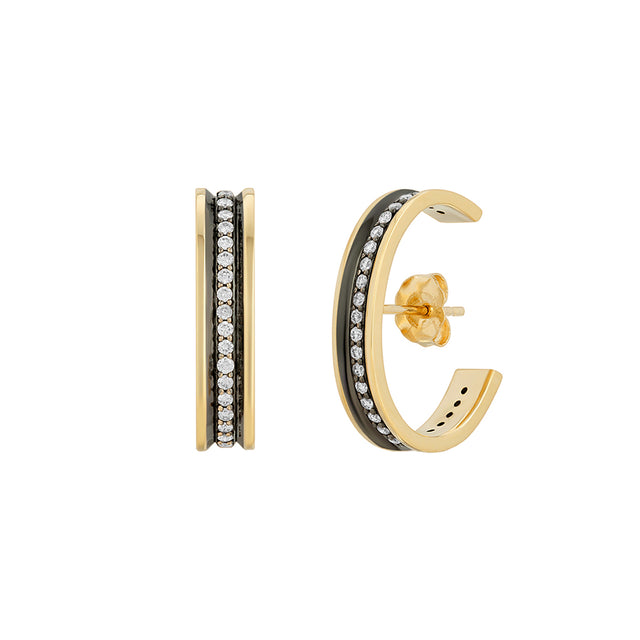 Nancy Newberg Diamond Stripe Hoop Huggies - Broken English Jewelry