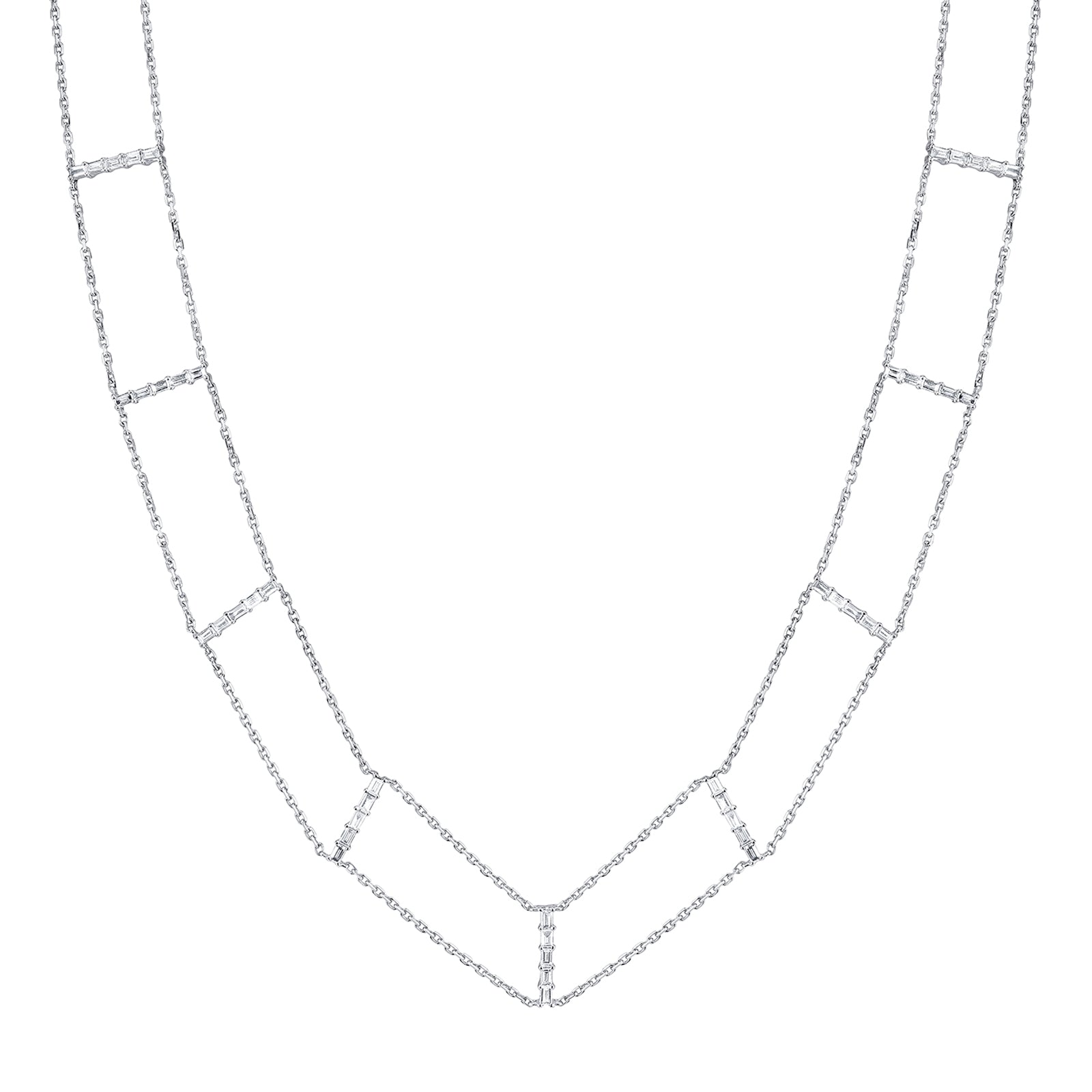 Borgioni Baguette Diamond Chain Choker - White Gold - Necklaces - Broken English Jewelry