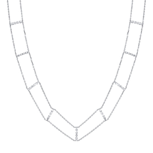 Baguette Diamond Chain Choker - White Gold - Main Img