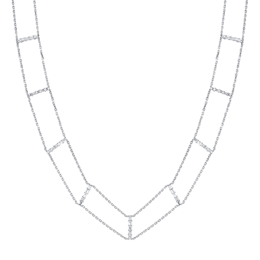Borgioni Baguette Diamond Chain Choker - White Gold - Necklaces - Broken English Jewelry