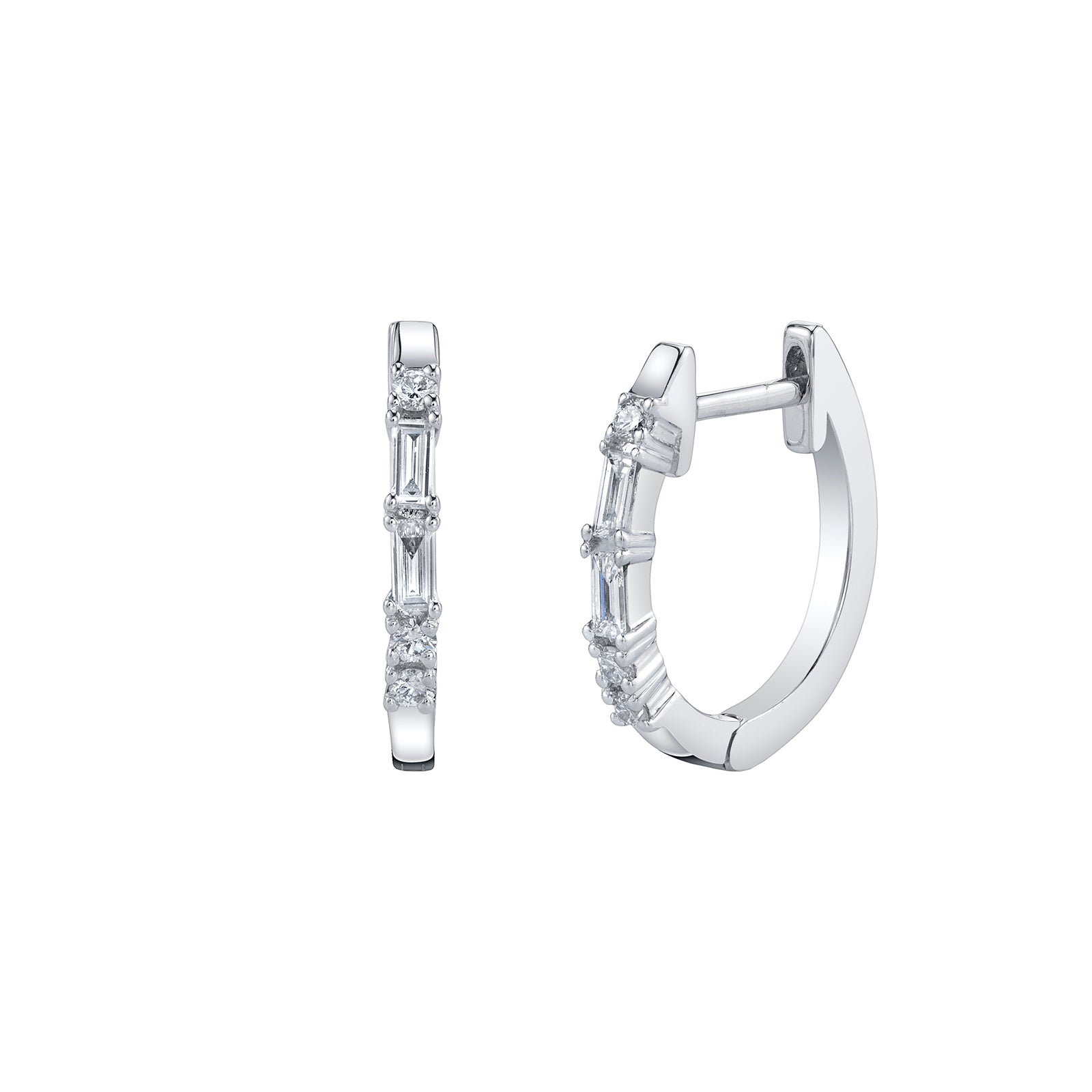 Borgioni Mixed Cut Diamond Mini Huggies - White Gold - Broken English Jewelry