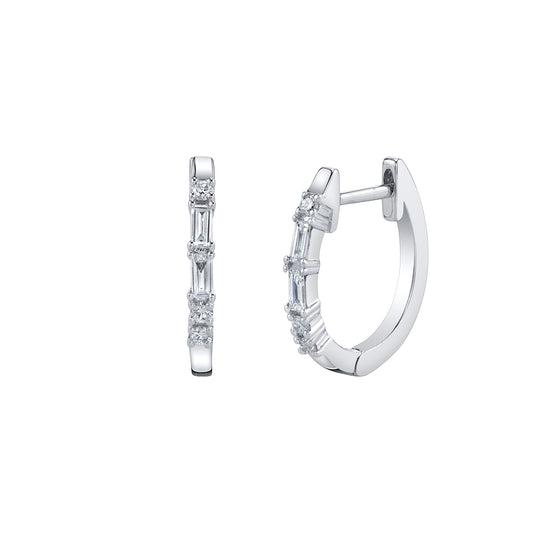 Mixed Cut Diamond Mini Huggies - White Gold - Main Img