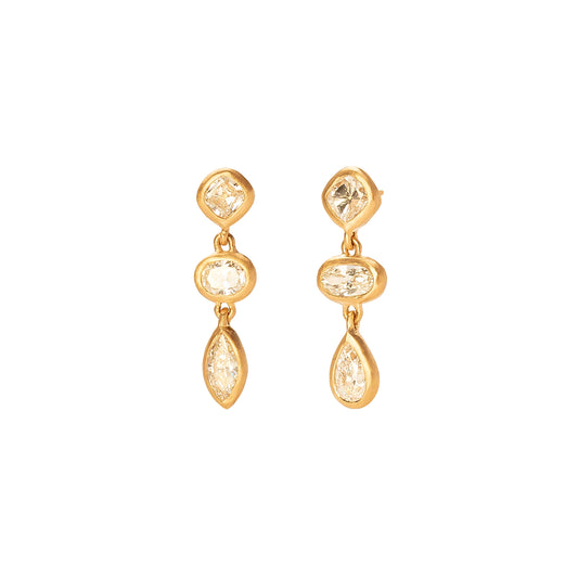 Triple Drop Old Cut Diamond Earrings - Rose Gold - Main Img