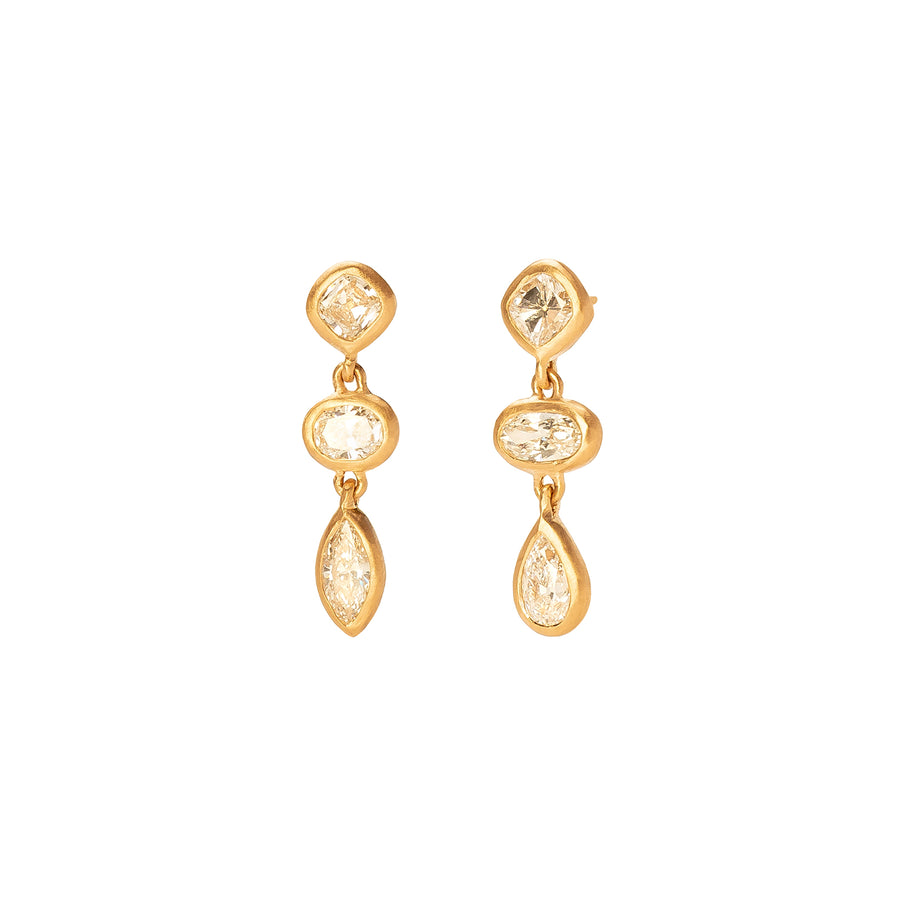Loriann Stevenson Triple Drop Old Cut Diamond Earrings - Rose Gold - Earrings - Broken English Jewelry