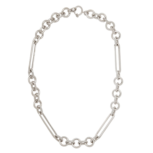 Mixed Oversized Clip Necklace - White Gold