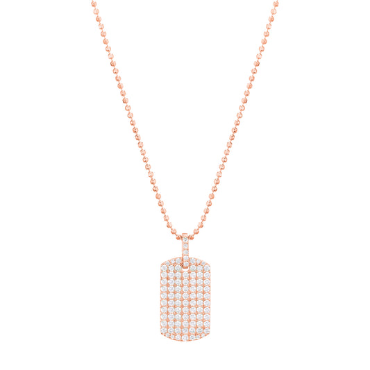 Diamond Dog Tag Necklace - Rose Gold - Main Img