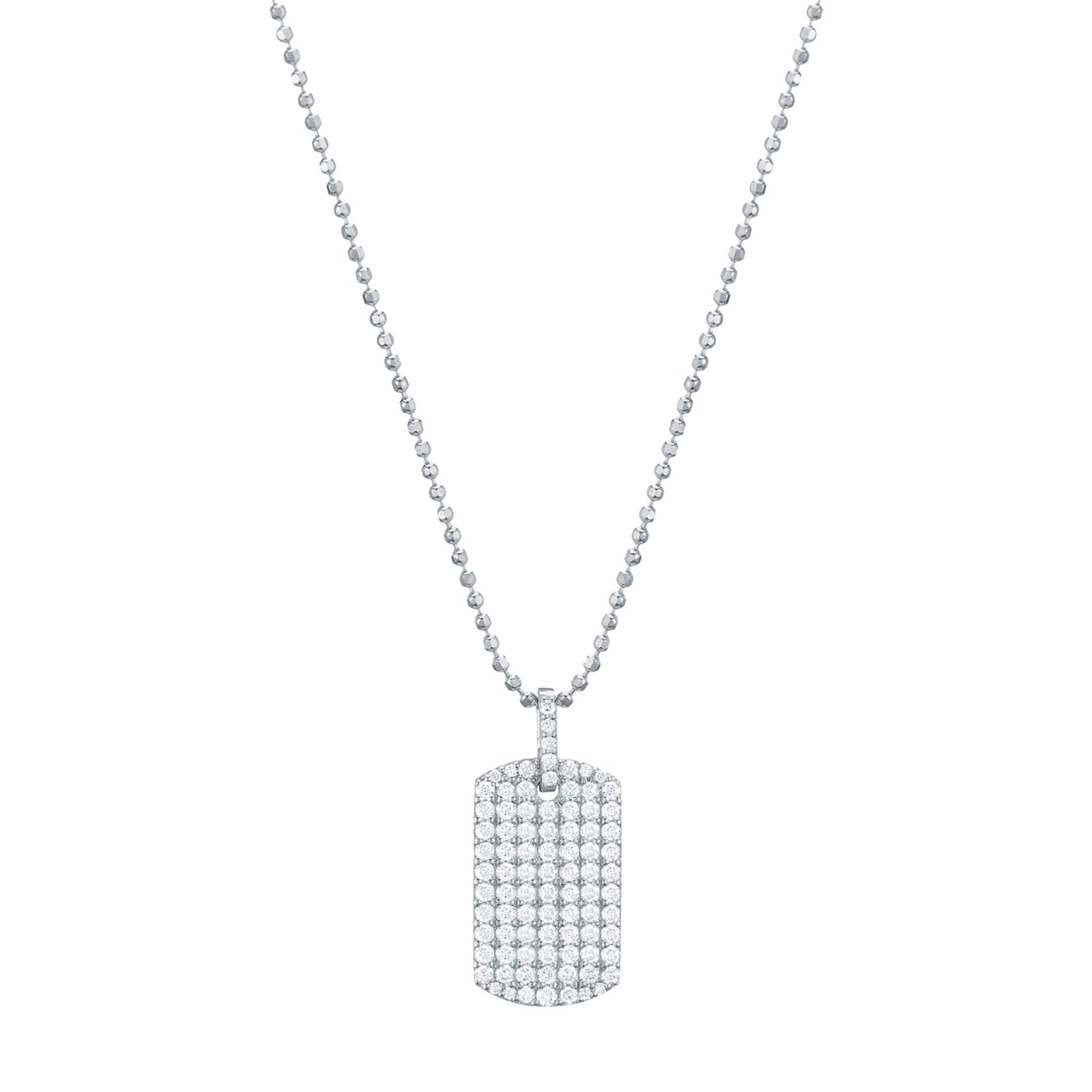 Carbon & Hyde Diamond Dog Tag Necklace - White Gold - Necklaces - Broken English Jewelry