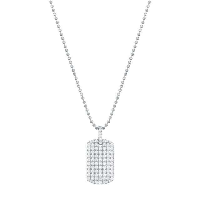 Carbon & Hyde Diamond Dog Tag Necklace - White Gold - Necklaces - Broken English Jewelry