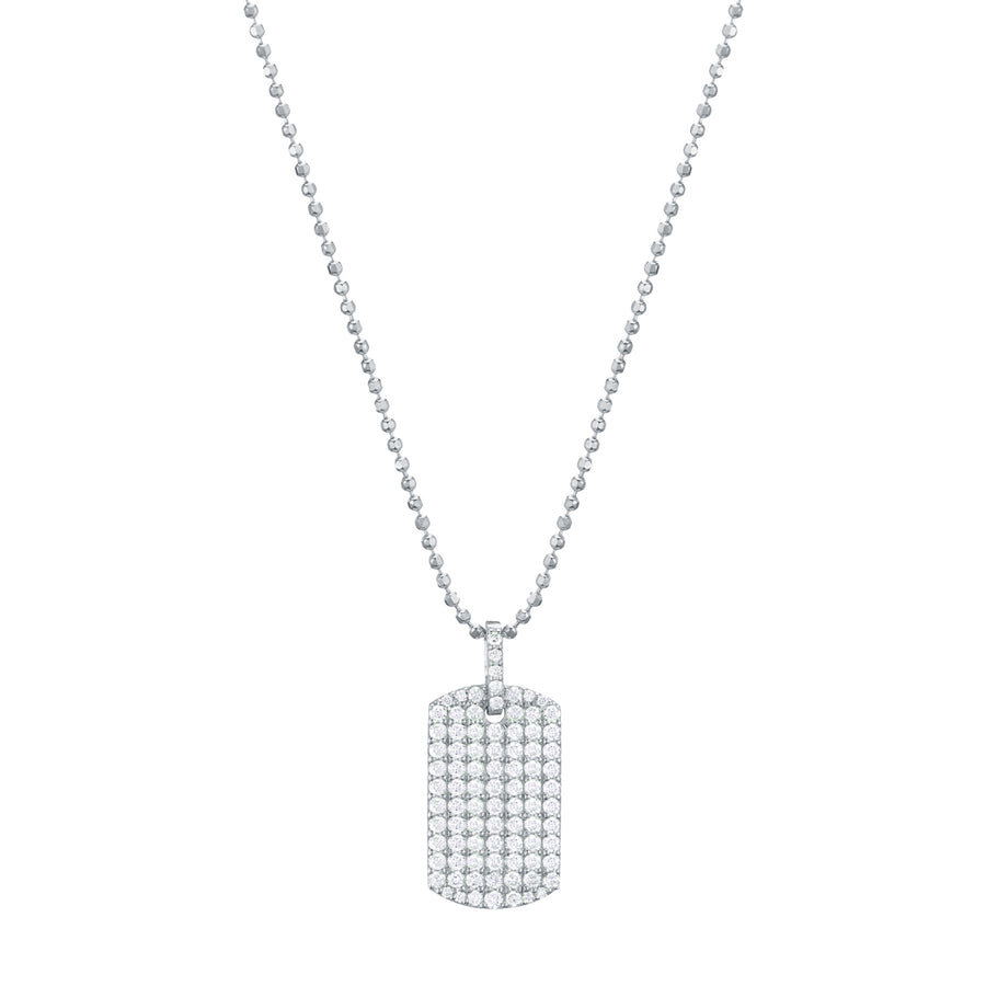 Carbon & Hyde Diamond Dog Tag Necklace - White Gold - Necklaces - Broken English Jewelry