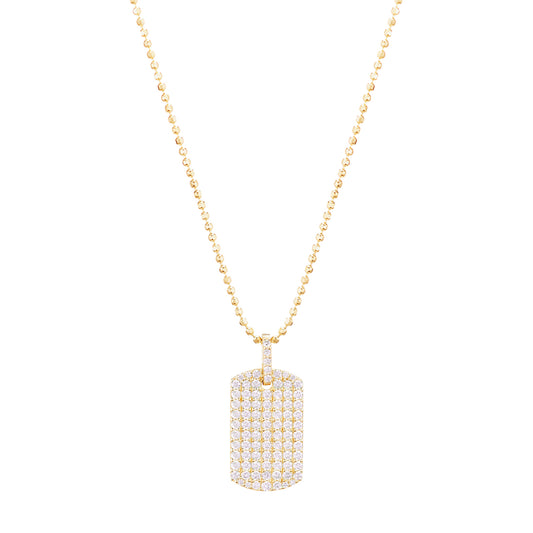 Diamond Dog Tag Necklace - Yellow Gold - Main Img