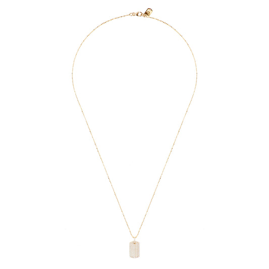 Diamond Dog Tag Necklace - Yellow Gold