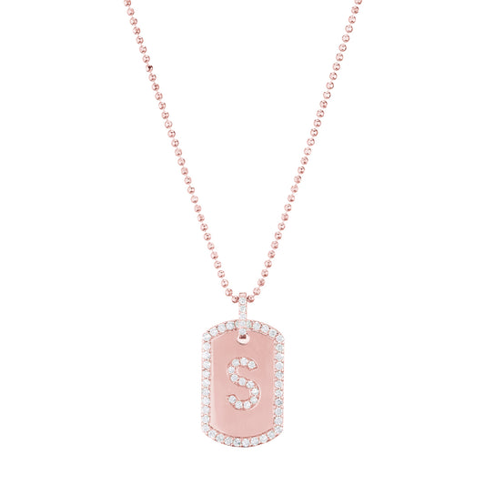 Custom Initial Dog Tag Necklace - Rose Gold - Main Img
